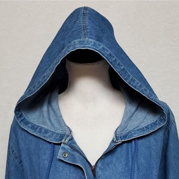 VINTAGE 1990s Sag Harbor Stone Wash Full-zip Hooded Denim Shacket Jacket Medium - Picture 7 of 16